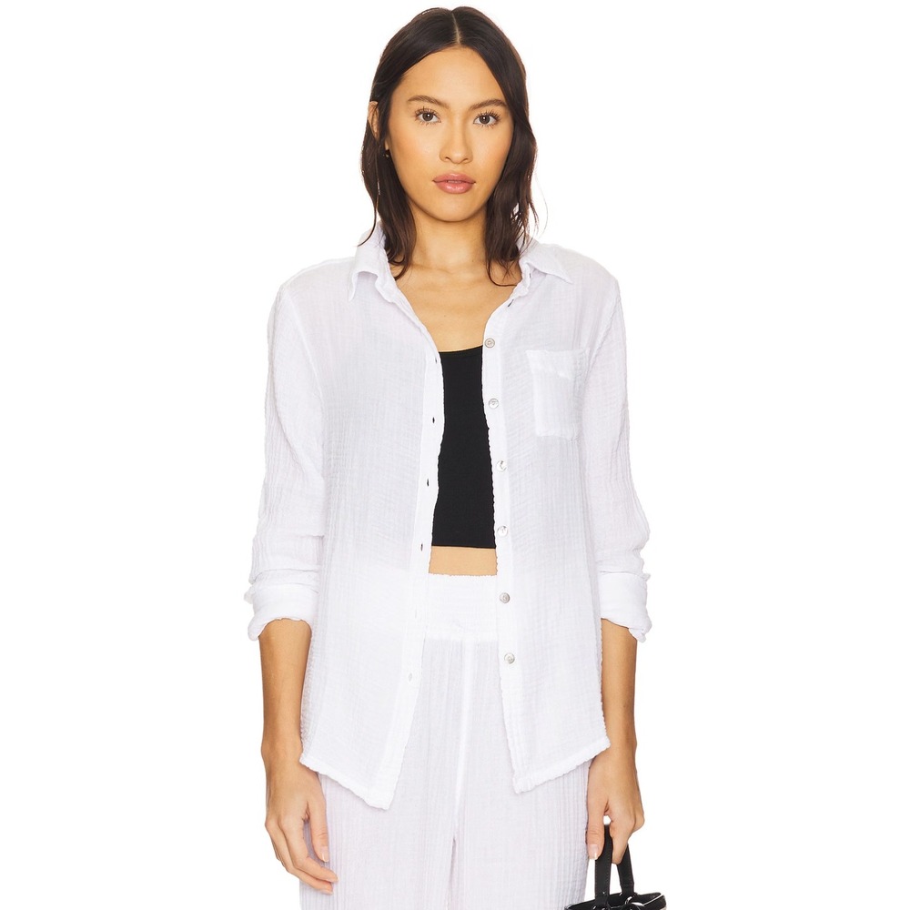 Michael Stars Ernie with Pocket White Gauze Top Button Up Long Sleeve Cotton‎ XS